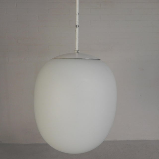 White Vintage School Lamp with White Frosted Glass Shade, 1950s For Sale - Image 8 of 14