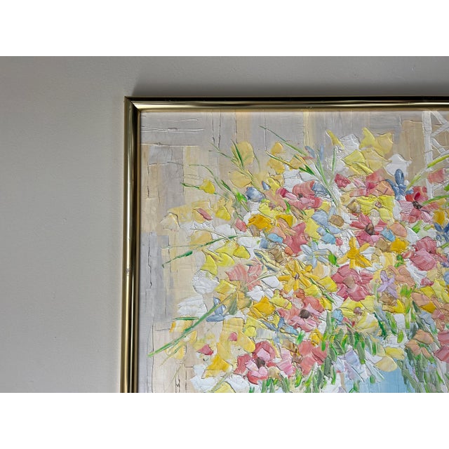1970's Kenneth Kayl Heavy Impasto Floral Still Life Oil Painting, Framed For Sale - Image 4 of 13