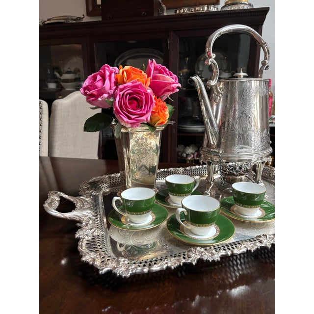 1970s Royal Crown Gorgeous Antigua Pattern Derby Green Cup and Saucer Set - 24pcs For Sale - Image 12 of 12