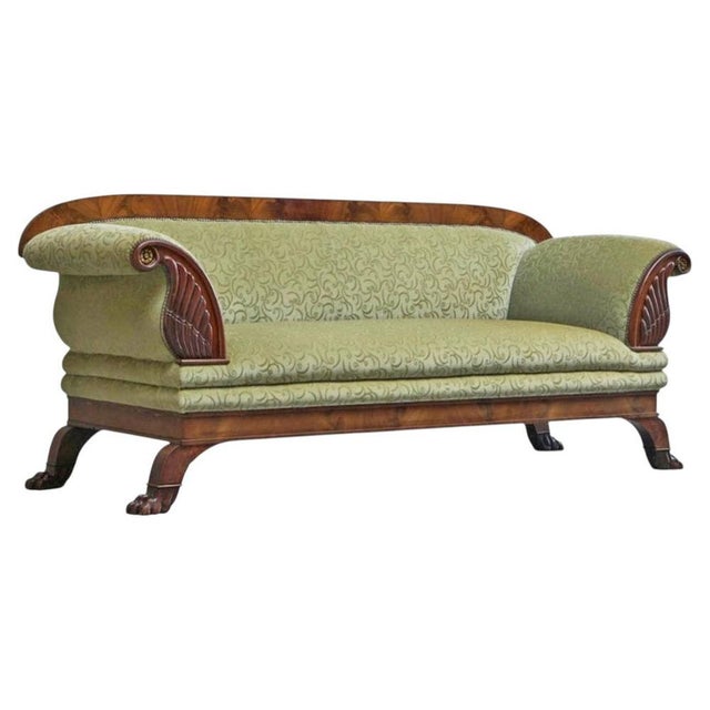 Sculptural Regency Sofa in Figured Mahogany Veneer and Velvet, 1800s For Sale - Image 11 of 11