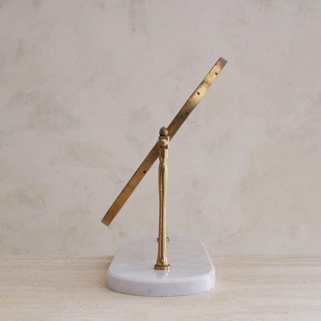 Metal Italian Brass Vanity Mirror with White Marble Base, 1940s For Sale - Image 7 of 11