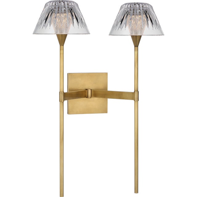 Waterford for Visual Comfort Signature Blaze 19" 2 Light Tail Sconce in Natural Brass with Clear Crystal For Sale In Houston - Image 6 of 14