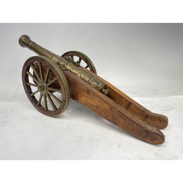 Vintage Cannon in Bronze and Wood, 1950s For Sale - Image 6 of 14