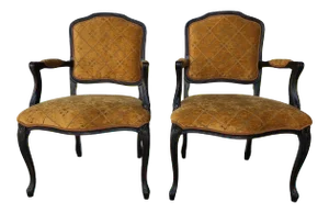Beech Wood Lacquered "Worn Matt Black" and Padded in Golden "Operato" Chenille Velvet Armchairs - a Pair