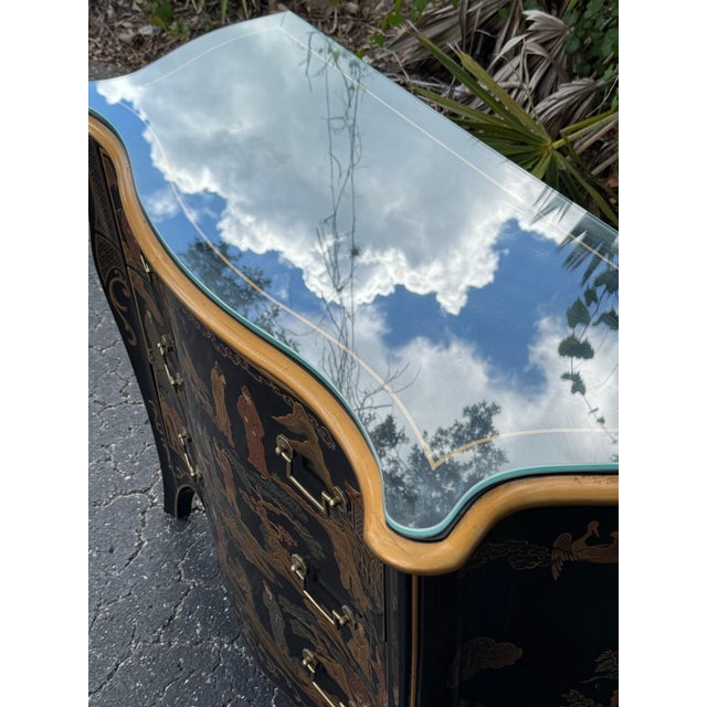 1980s Vintage 1980s Drexel Heritage Chinoiserie Black Lacquer Chest of Drawers For Sale - Image 5 of 12