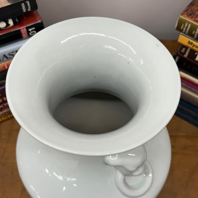 White White Glazed Ceramic Vase with Foo Dog Handles For Sale - Image 8 of 9