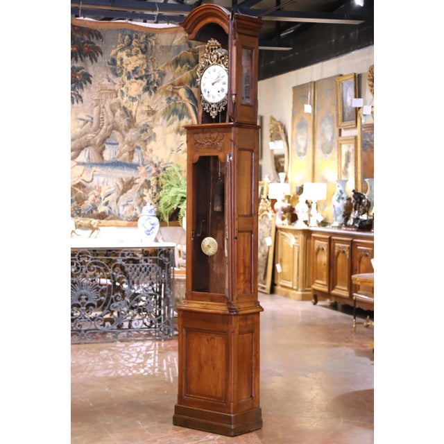 Wood Mid-18th Century French Louis XV Walnut Longcase Clock From Lyon For Sale - Image 7 of 18