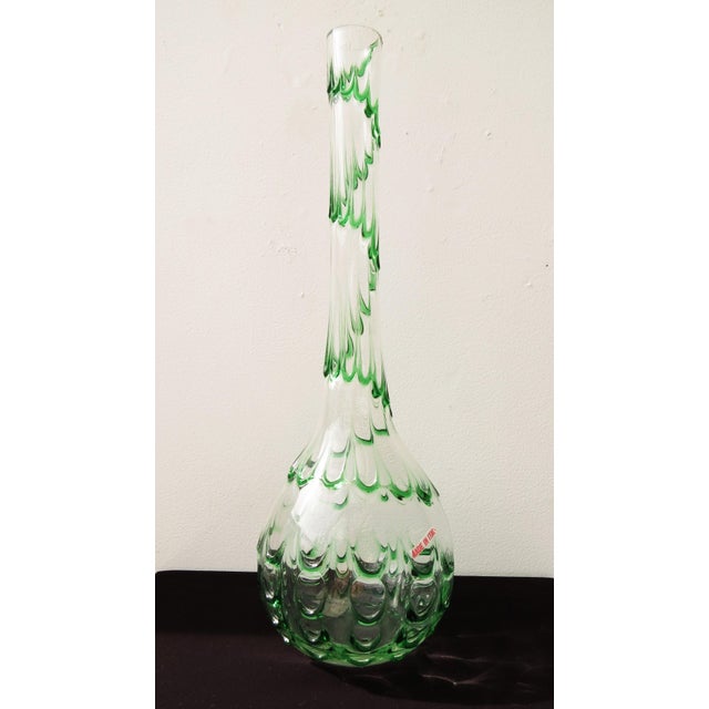 Mid-Century Modern Emerald Green and Clear Vintage Italian Murano Art Glass Vase, McM, Ca. 1960's. For Sale - Image 3 of 6