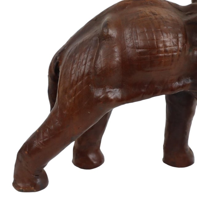 Vintage Brown Leather Elephant with Tusks For Sale - Image 9 of 10