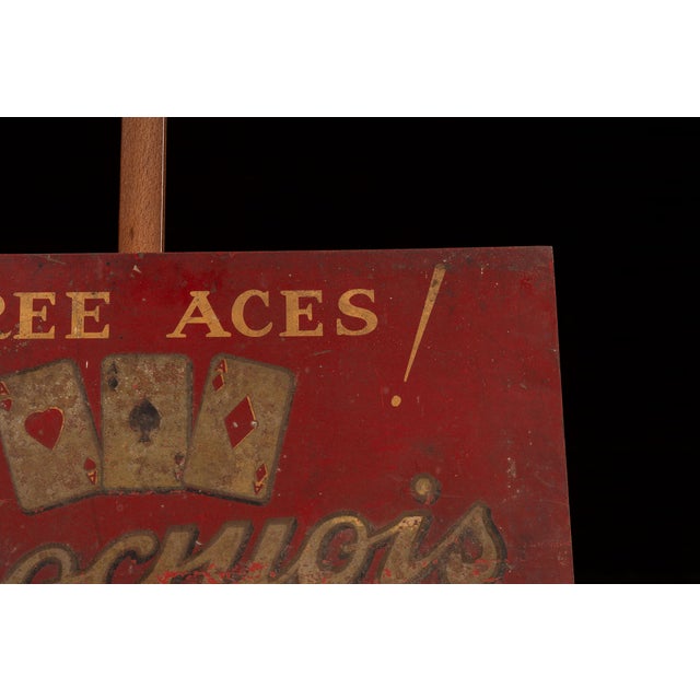 American Vintage Iroquois Beer "Three Aces" Painted Tin Sign For Sale - Image 3 of 8