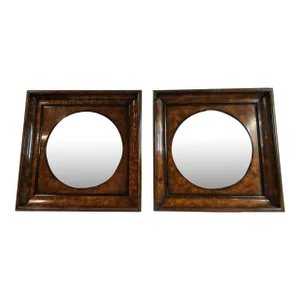 Pair of Early 21st Century Theodore Alexander Burlwood Frame Convex Mirrors