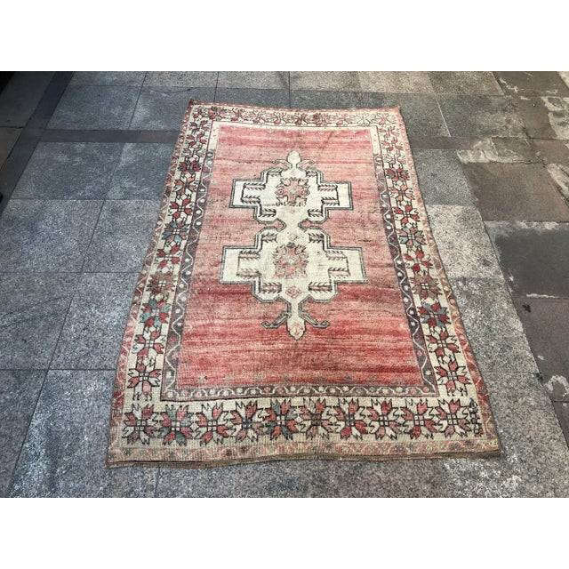 1960s Vintage Tribal Handmade Turkish Faded Rug- 3′8″ × 5′10″ For Sale - Image 11 of 11