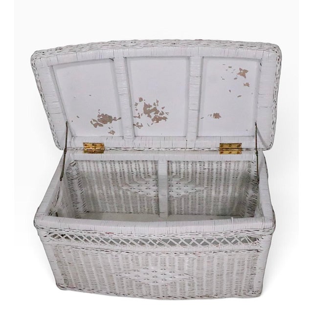 Wood Vintage Wicker Trunk For Sale - Image 7 of 11