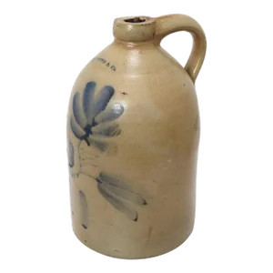Antique Edmonds & Co. Charlestown Massachusetts Blue Decorated Stoneware 1 Gallon Jug