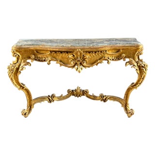 Antique 18th C Louis XV Rococo Giltwood Marble Top Console Table - 1 of 2 For Sale