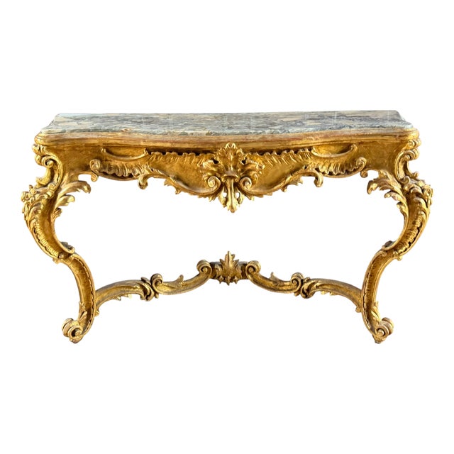 Antique 18th C Louis XV Rococo Giltwood Marble Top Console Table - 1 of 2 For Sale