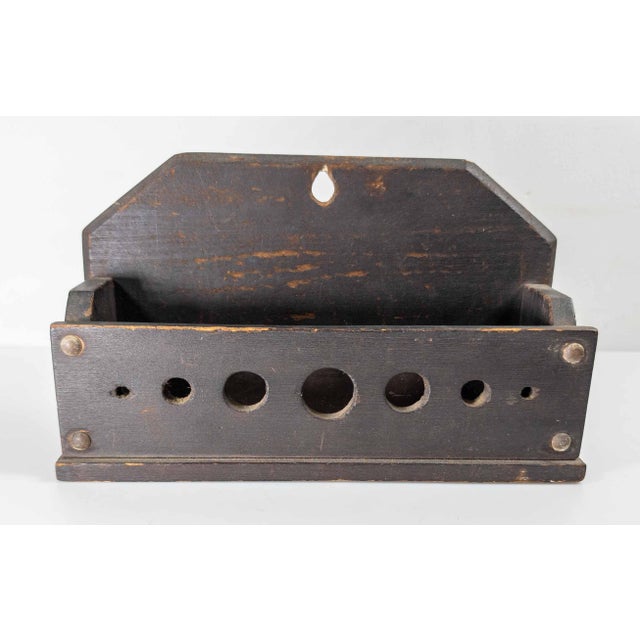 Farmhouse 19th Century Primitive Farmhouse Black Painted Wall Mail or Letter Shelf For Sale - Image 3 of 12