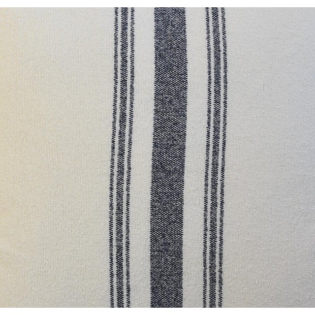 French Country Dark Navy Blue Striped Grain Sack Fabric Feather/Down Pillow For Sale - Image 3 of 5