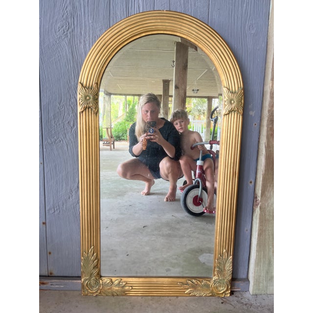 Gold 1950’s Hollywood Regency Arched Gold Carved Wood Mirror For Sale - Image 8 of 8