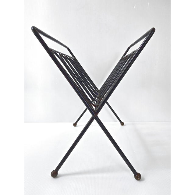 Vintage Magazine Rack in Black Lacquered Steel and Brass from Jean Royère, 1950s For Sale - Image 10 of 12