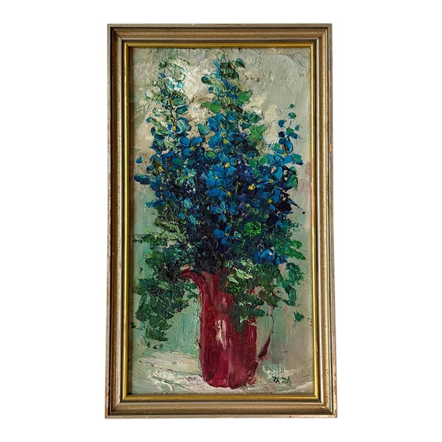 Mid-20th-Century Oil Painting Impressionist Floral Bouquet Framed Signed Zaza Meuli For Sale