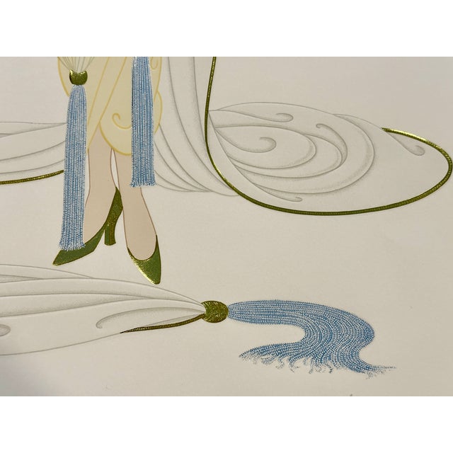 Ink Blue Erté “Devotion” Hand-Signed Embossed Art Deco Serigraph With Foil, 1987, Custom Framed For Sale - Image 8 of 18