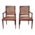 Mid 20th Century Pair of Neoclassical Style Caned Seat and Back Patinated Walnut Arm Chairs For Sale