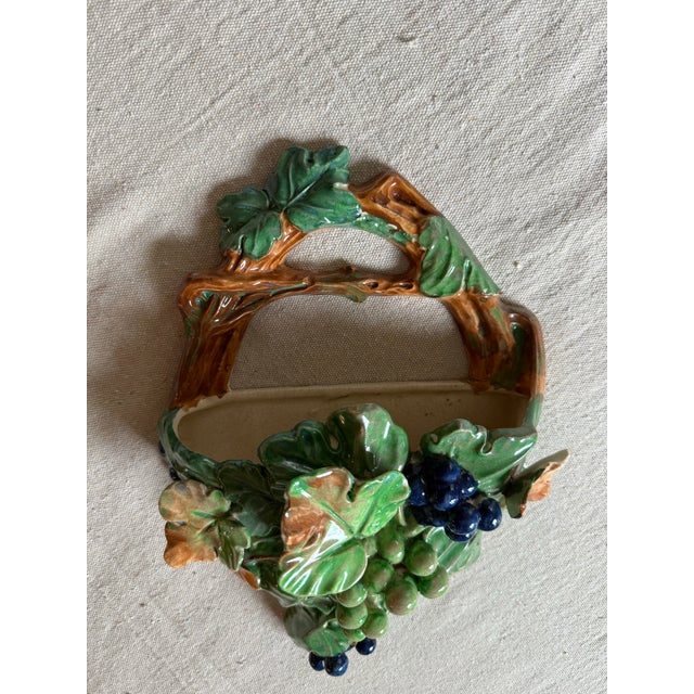 Vintage Majolica-Style Grapevine Wall Pocket For Sale - Image 4 of 16