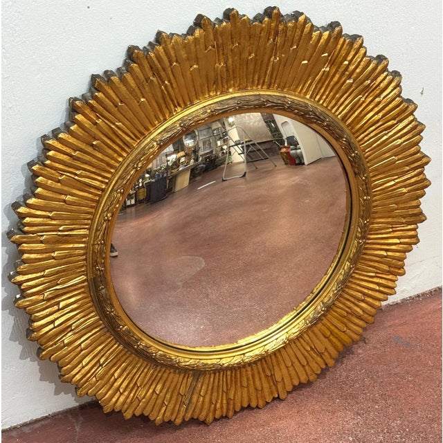 Mid-Century Italian Carved Giltwood Sunburst Mirror with Convex Glass, C. 1950s For Sale - Image 12 of 18