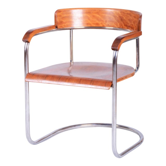 Bauhaus Armchair in Walnut and Beech by H. Gottwald, 1930s For Sale