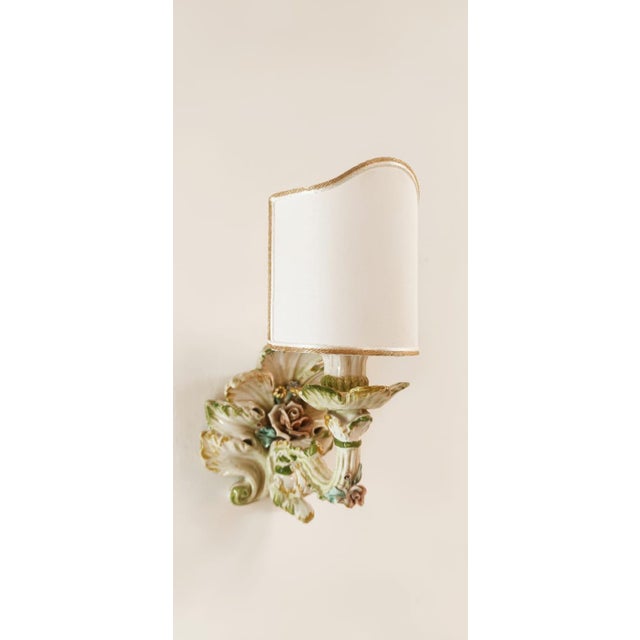 Ceramic Wall Light Decorated with Flowers with Fabric Fan For Sale - Image 11 of 18