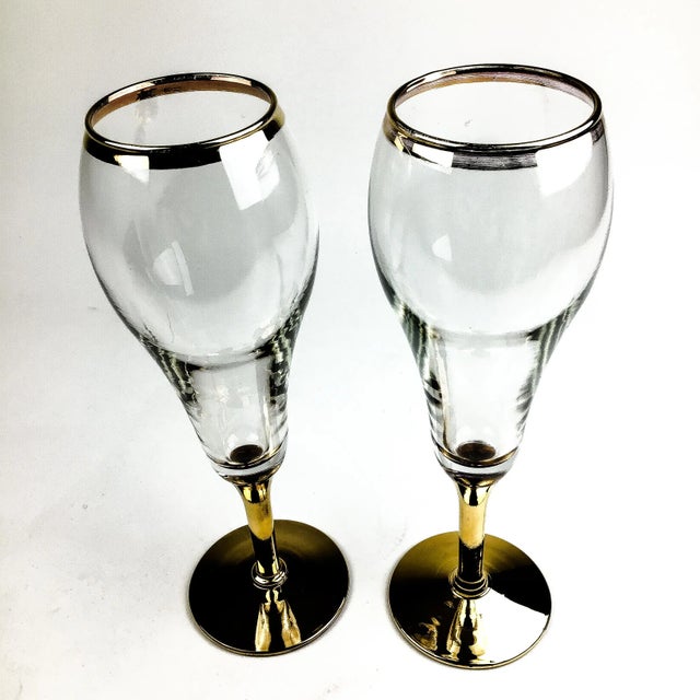 Vintage Gold Stem Rimmed Champagne Glasses For Sale In Portland, ME - Image 6 of 11