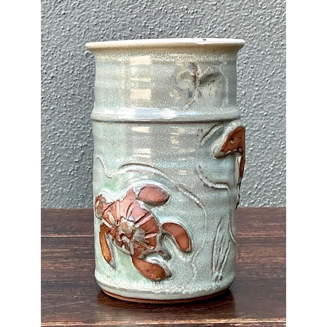 Handcrafted Sea Life Motif Ceramic Vase For Sale - Image 14 of 15