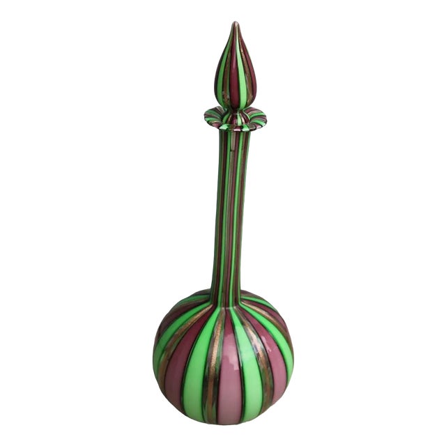 Green, Gold & Purple Glass Bottle, Italy, 1960s For Sale