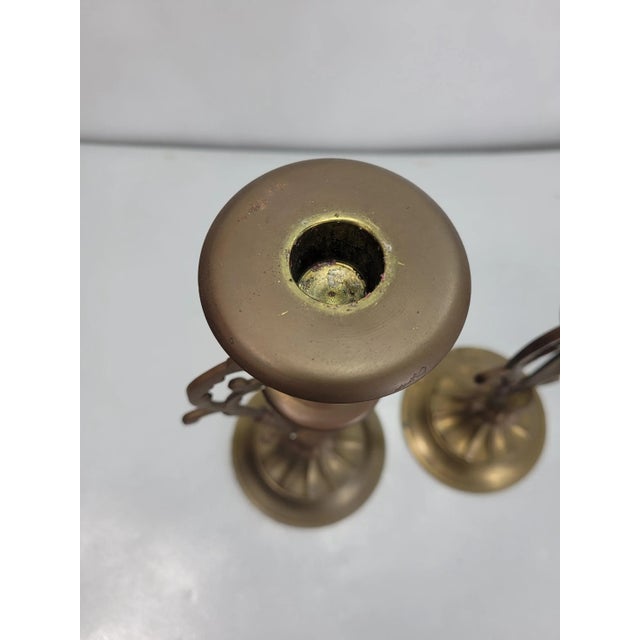 Mid 20th Century Vintage Brass Harp Candle Holders - a Pair For Sale - Image 5 of 7