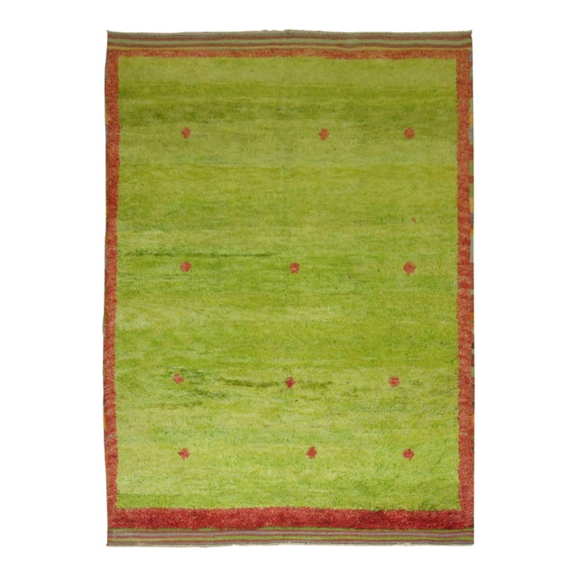 Lime Green Vintage Turkish Tulu Pile Rug For Sale