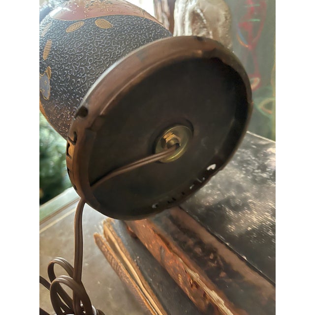Antique Navy Blue Satsuma Lamp For Sale - Image 10 of 12
