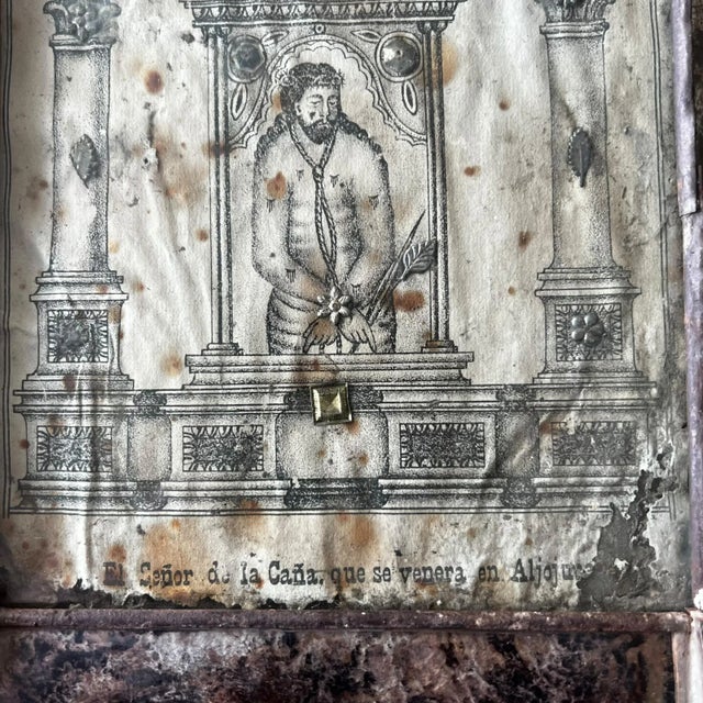 16.25”H x 14.25” W x .5”D ,on top A stunning Mexican creation. A crown tin retablo holds the original hand drawn print of...
