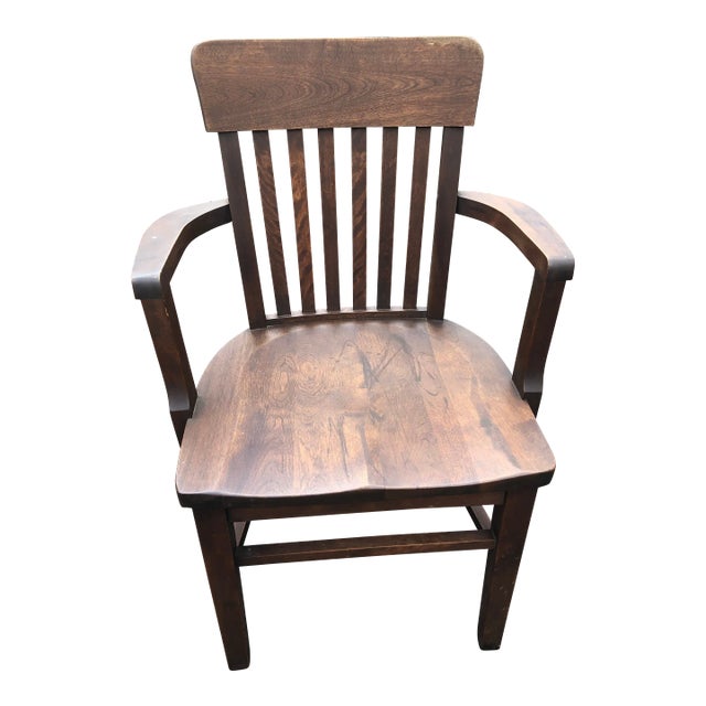 Solid Wood Vintage Bank Desk Chair For Sale
