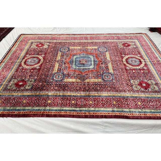 Art Deco 8' X 11'4" Red Mamluk Geometric Wool Rug For Sale - Image 3 of 15