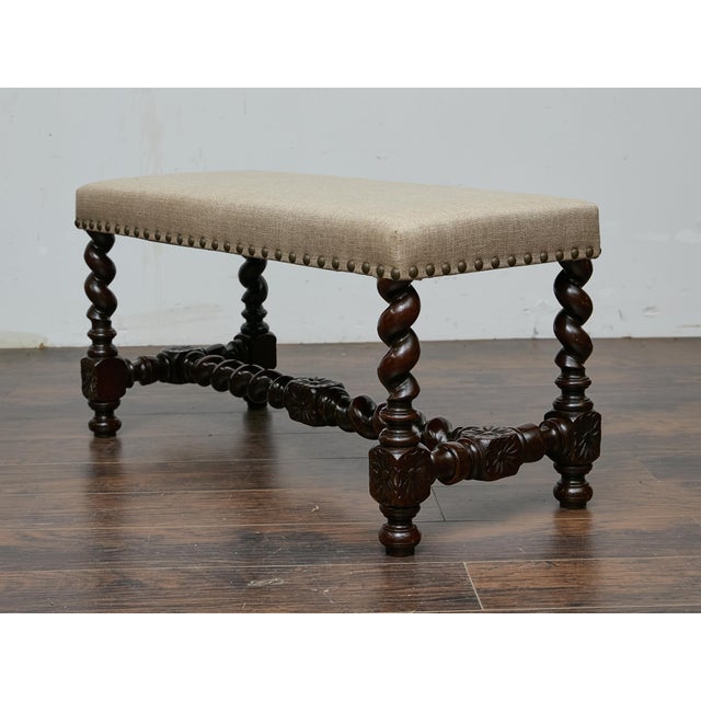 English Barley Twist Bench With Upholstered Seat, Circa 1900 For Sale - Image 10 of 18