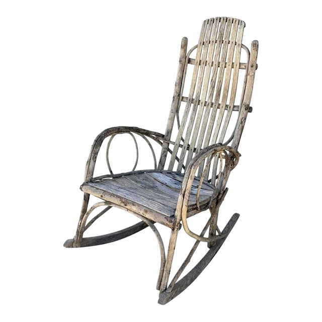 Handmade Vintage Folk Art Weathered Twig Rocking Chair For Sale
