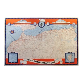 1950 Map of North Africa, Cie Gle Compagnie Generale Transatlantique For Sale