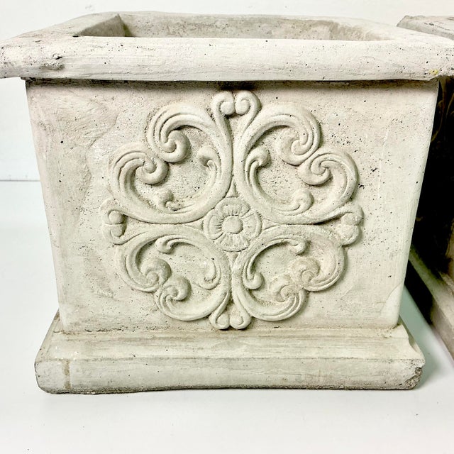 Stone 1989 Vintage Italian Florentine Style Medallion Reconstituted Stone Planters - A Pair For Sale - Image 7 of 10