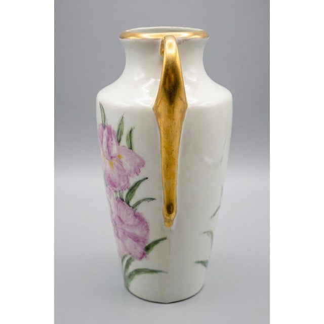 Early 20th Century Antique Signed v. Bauer Hand-Painted Iris Porcelain Vase For Sale - Image 5 of 5