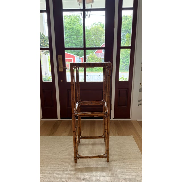 Mid-Century Modern Vintage Bamboo & Rattan Tall Plant Stand / Pedestal For Sale - Image 3 of 4