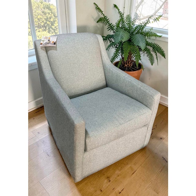 C. R. Laine Kendrick Swivel Chair 545-05sw Upholstered in a Soft, Neutral Toned Thibaut Everly Spa Blue Fabric For Sale In Richmond - Image 6 of 18