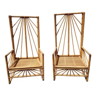 One McGuire Rattan Wingback Chair / Single For Sale