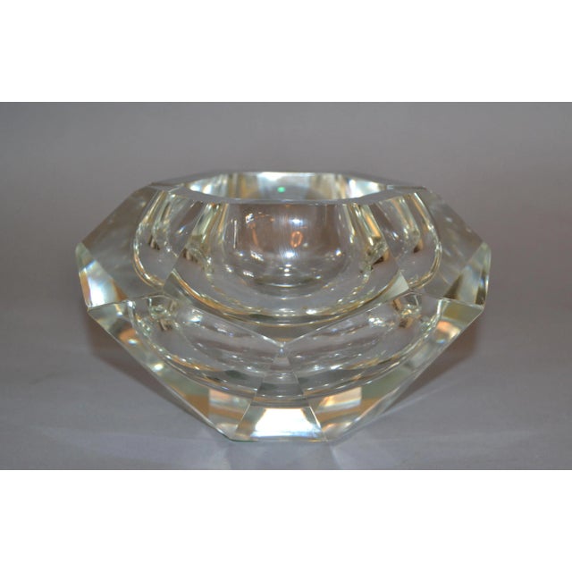 Multi-Faceted Transparent Sommerso Murano glass ashtray, glass bowl, catchall attributed to Flavio Poli. Clear glass and a...