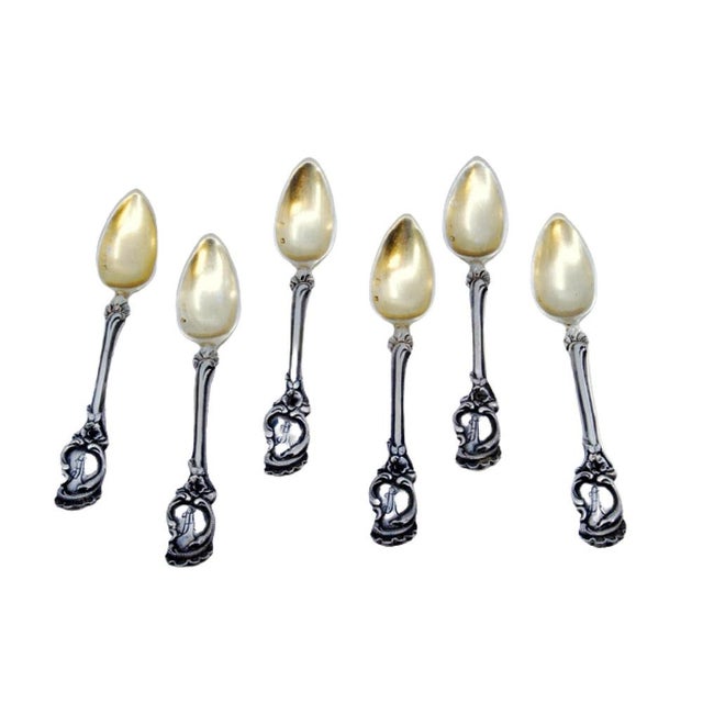 Silver Coffee Spoons with Seashell Relief Handles and Golden Shells, Set of 6 For Sale - Image 3 of 3